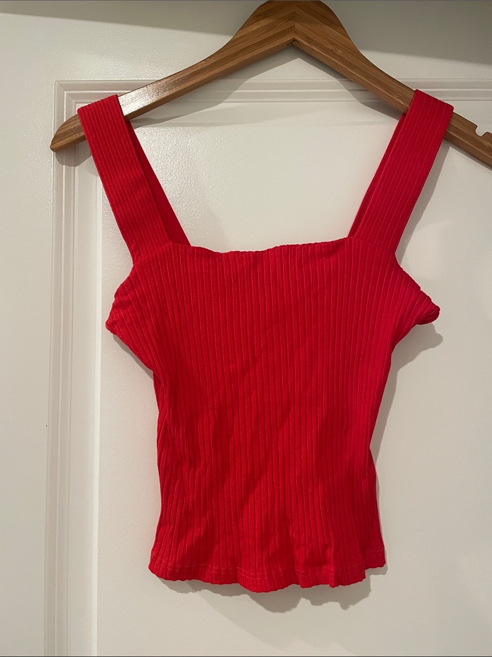 Farm rio Red Ribbed Square-Neck Tank Top small